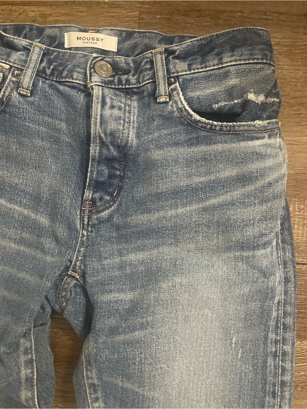 Moussy Vintage Jeans Women’s Size 25 Denim Distressed Blue Button Fly Straight - Picture 13 of 14